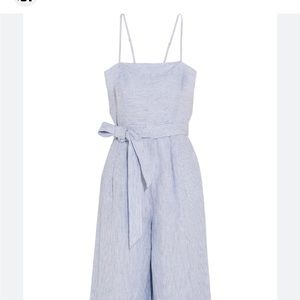 J Crew Womens Linen Striped Zipped Sleeveless Straight Leg Jumpsuit